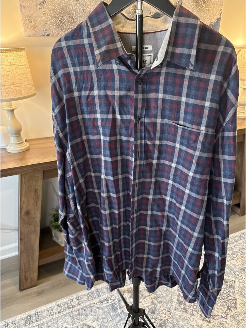 Jos. A. Banks Men’s Long Sleeve Button Up Size XXL Navy And Red Plaid